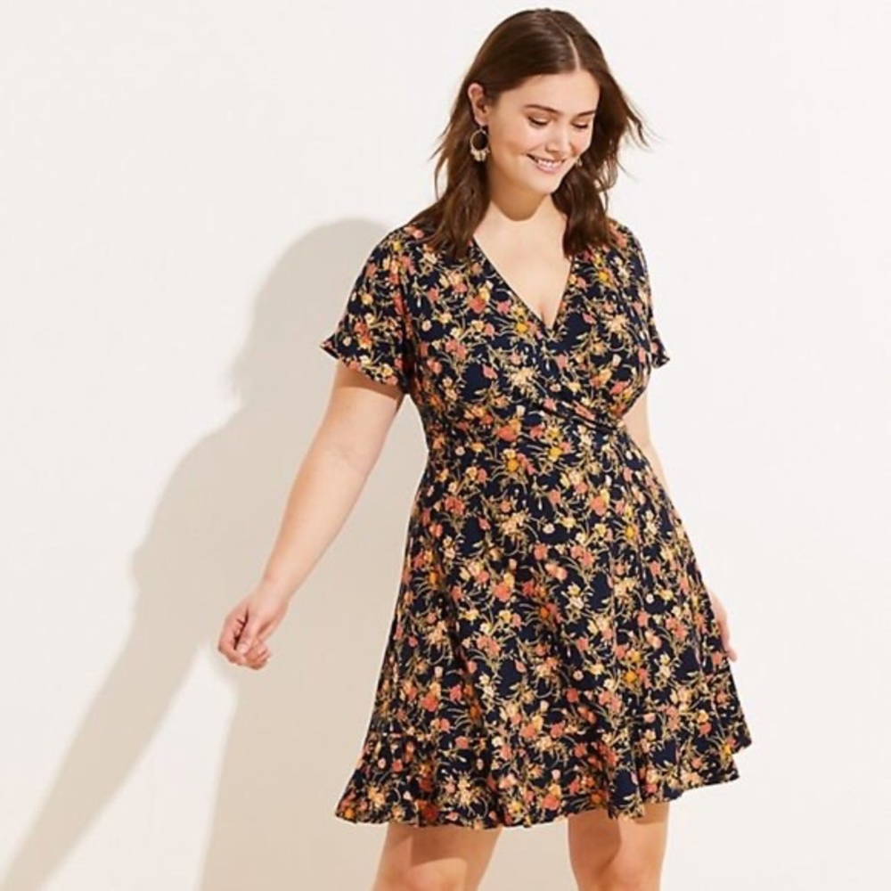 LOFT Bouquet Wrap Flutter Flare Dress NWT
